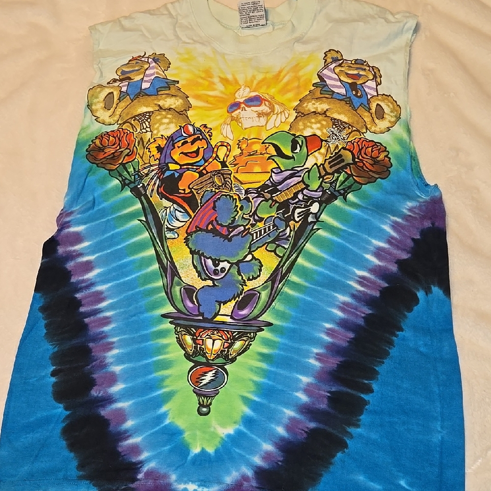 Vibrant GRATEFUL DEAD Tie-Dye Graphic.KING TUT  Type LIQUID BLUE 100% Cotton USA